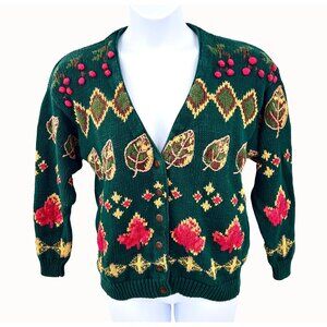 Vintage Birch Bros.The Eagle's Eye Chunky Knit Cardigan Sweater Leaves, Berries